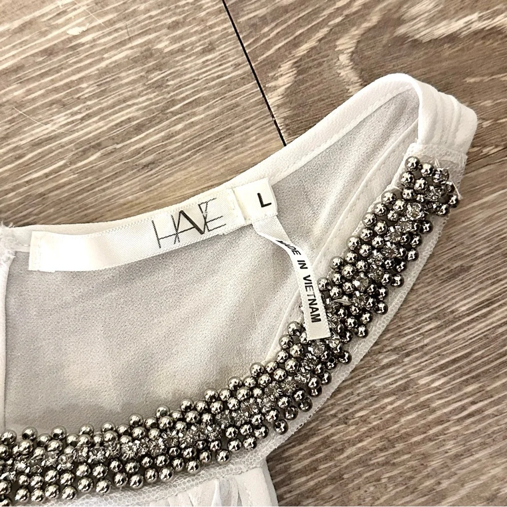 White Dressy Tank With Silver Beaded Neckline - Picture 5 of 6